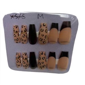 Leopard Print and Black Press-On Nails Medium